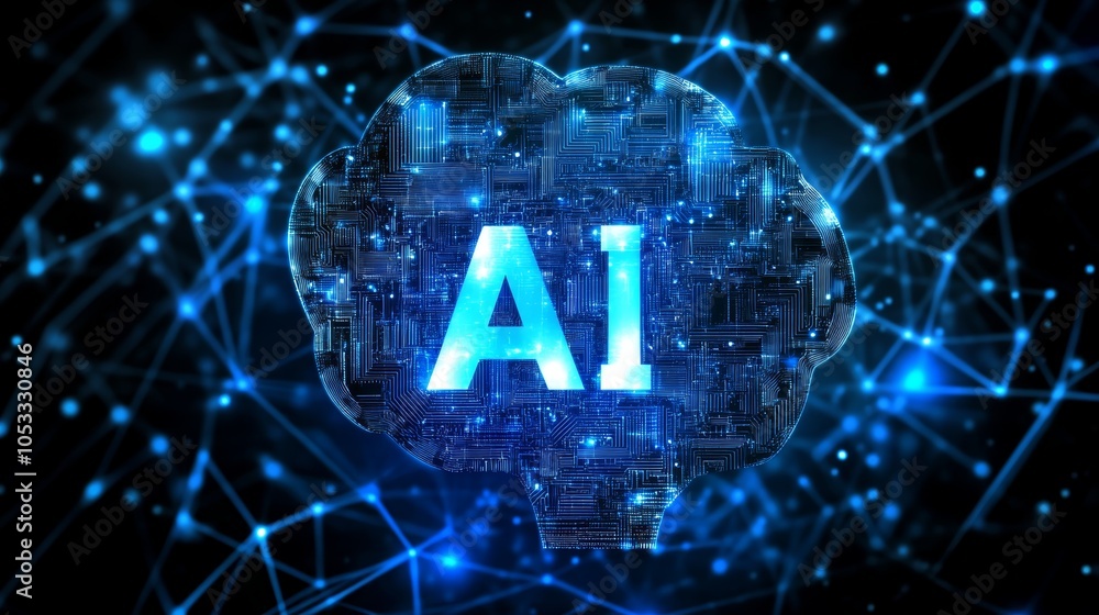 Aufkleber ai logo on intricate circuit board, a visual representation of artificial intelligence in technology