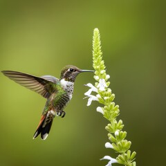 Fototapeta premium Vibrant hummingbird hovering, aiming for flowers nectar in a beautiful display of color and grace, hummingbird in flight