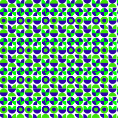 Green and blue circle and semicircle pattern Seamless geometric background 