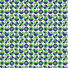 Green and blue circle and semicircle pattern Seamless geometric background 
