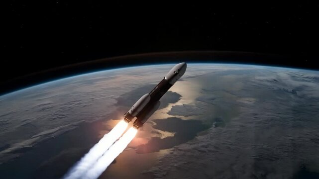 A rocket ascends into space above Earth, showcasing the beauty of our planet from orbit.