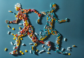 Running human figure made from pills