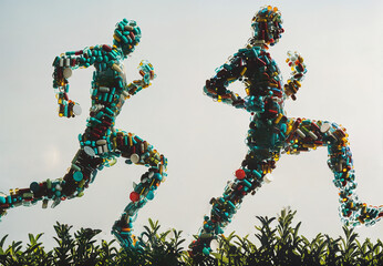 Running human figure made from pills