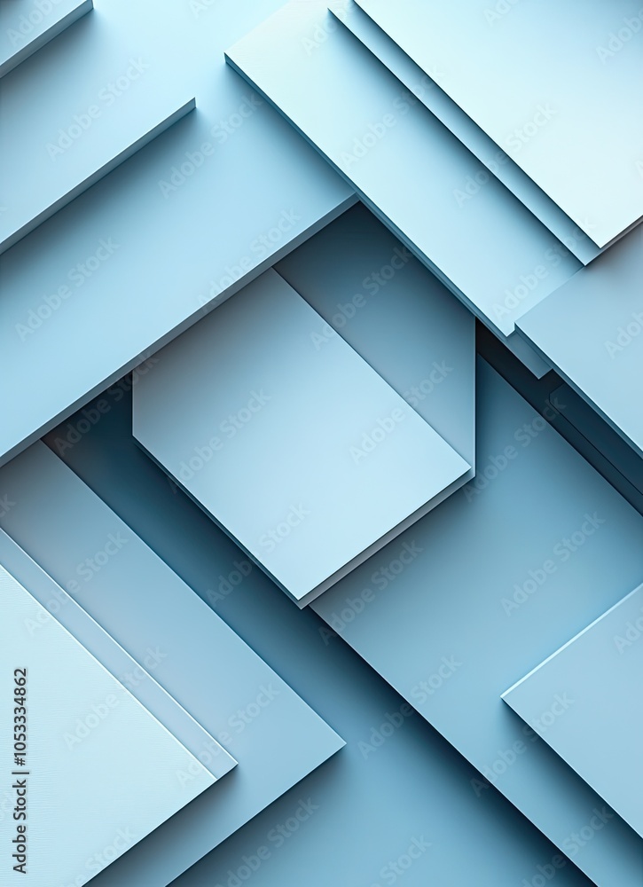 Poster abstract geometric pattern with overlapping blue shapes.