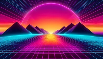 Retro 80s grid pattern with vibrant neon colors, background for overlay design