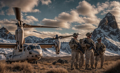 Soldiers Deploying from Military Helicopter
