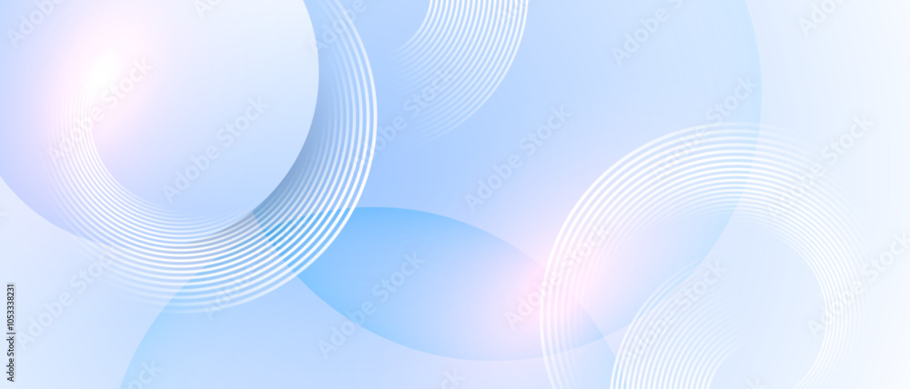 Poster Soft light blue abstract background with circular lines and gradient shapes.
