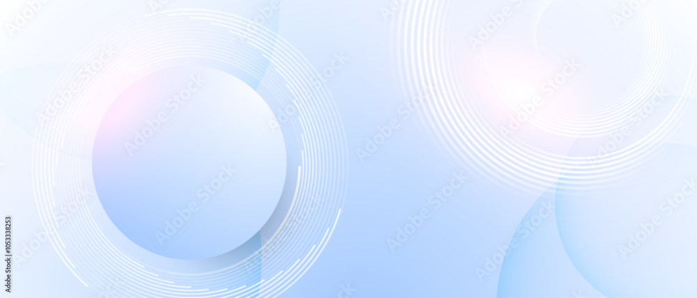 Leinwandbilder Soft light blue abstract background with circular lines and gradient shapes.
