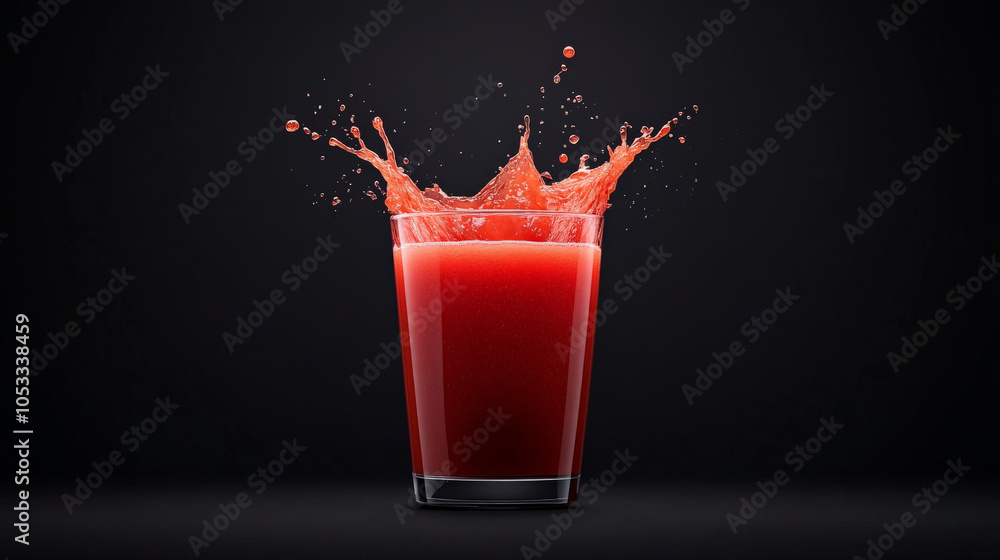 Poster crimson splash: a vibrant burst of tomato juice explodes from a glass, creating a dynamic visual spe