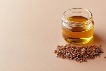 Close Up of Flaxseed Oil in Small Glass Container