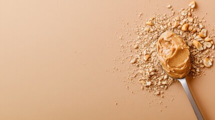 Creamy Peanut Butter Spoonful on Smooth Surface