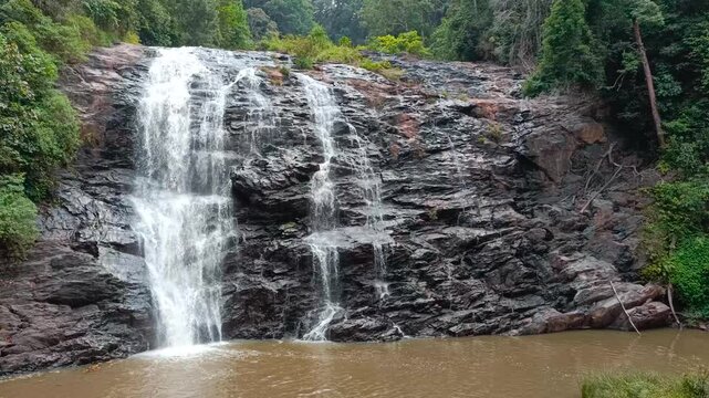 Rising Shot of a Waterfall in the Summer in the South Part of India