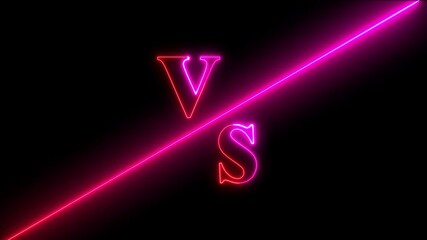 VS versus bars neon animated  vs neon red and pink color neon op team with smoky black background ,Animation of glowing neon versus text .neon lines and black background, - Powered by Adobe