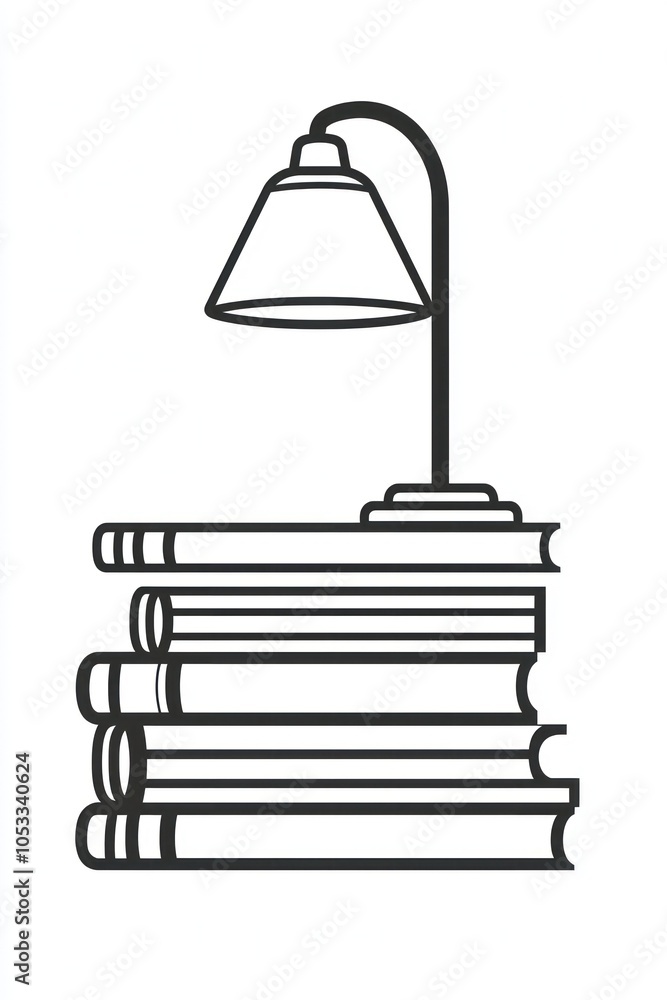 Poster line icon representing a library lamp, perfect for focused lighting design in minimalist style.