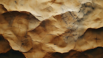Naklejka premium Wrinkled Old Map Illustration with Crinkled Paper Texture