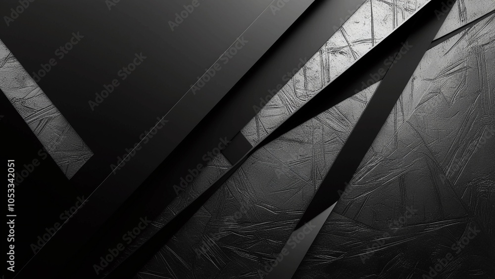 Poster minimalist black geometric abstract background with sharp lines and textured surfaces