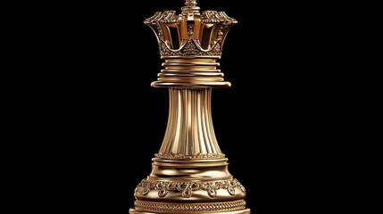 Fototapeta premium A golden chess queen piece stands tall against a black background.