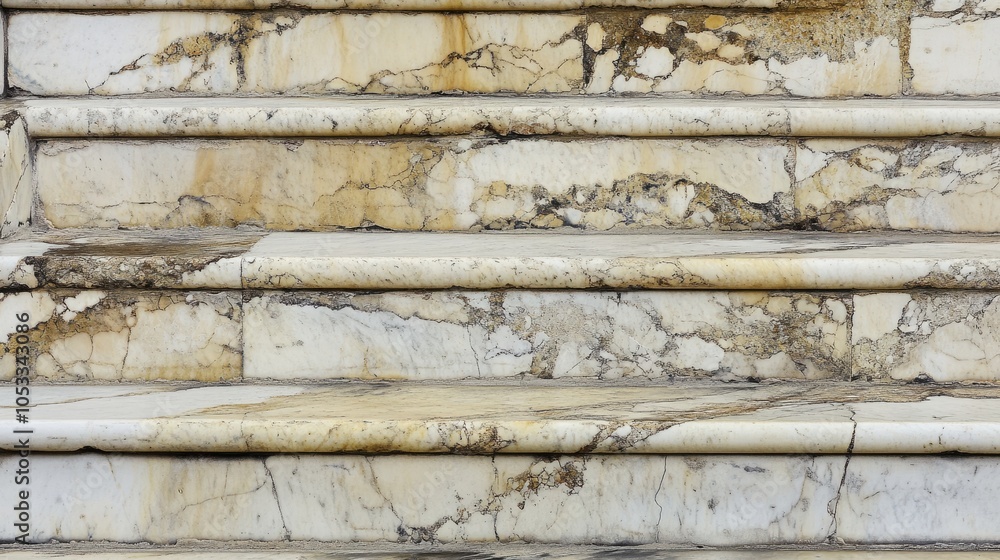 Poster close-up of worn marble steps, showing the natural patterns and texture of the stone.