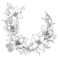 Intricate Black and White Floral Line Drawing