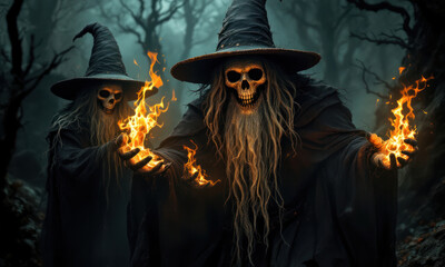Two Skeleton Wizards With Flames