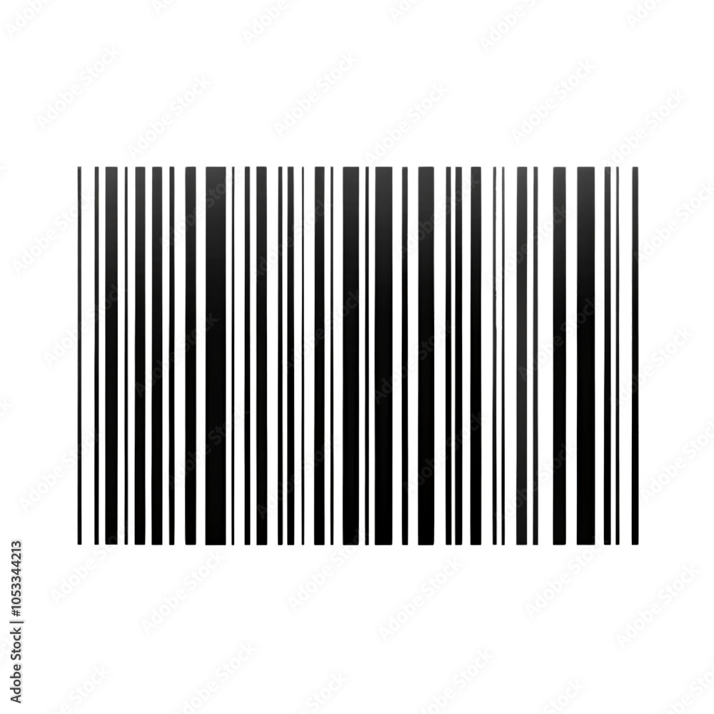 Poster a minimalist black barcode against a transparent background. vertical lines of varying thickness for