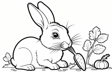 Charming Rabbit Munching on a Carrot - Coloring Book Page