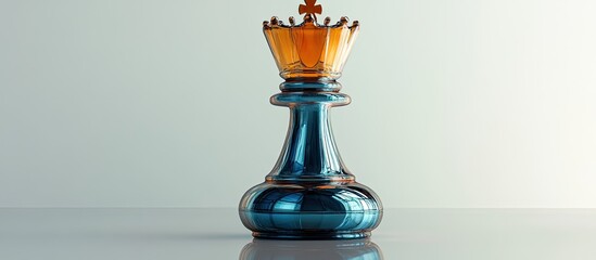 A blue and gold chess queen piece against a white background.