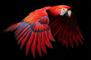 Obraz premium Capturing the Beauty of a Majestic Parrot in Flight: Realistic Photo Profile
