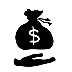 Money insurance sign. Hand holds cash bag in Dollars symbol. Modern UI website navigation. . Vector illustration