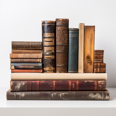 Stack of Weathered Old Books with Leather Covers