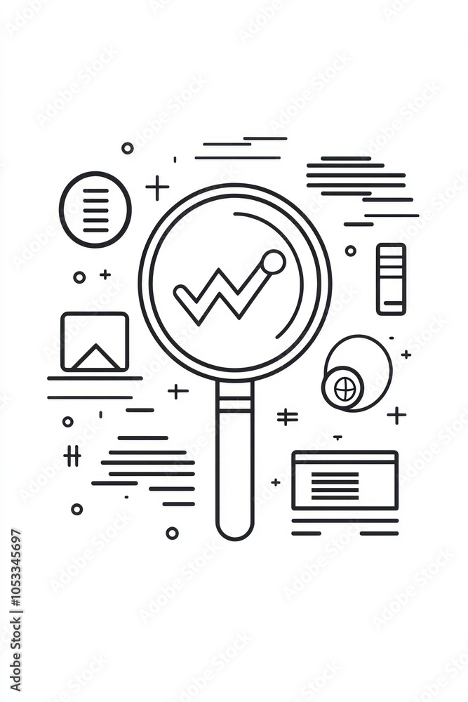 Poster query and discovery features captured in a clean line icon for search functions.