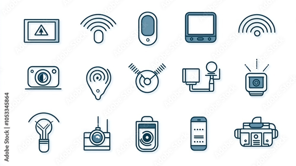 Poster clean line design for a sensor device icon, representing monitoring systems.