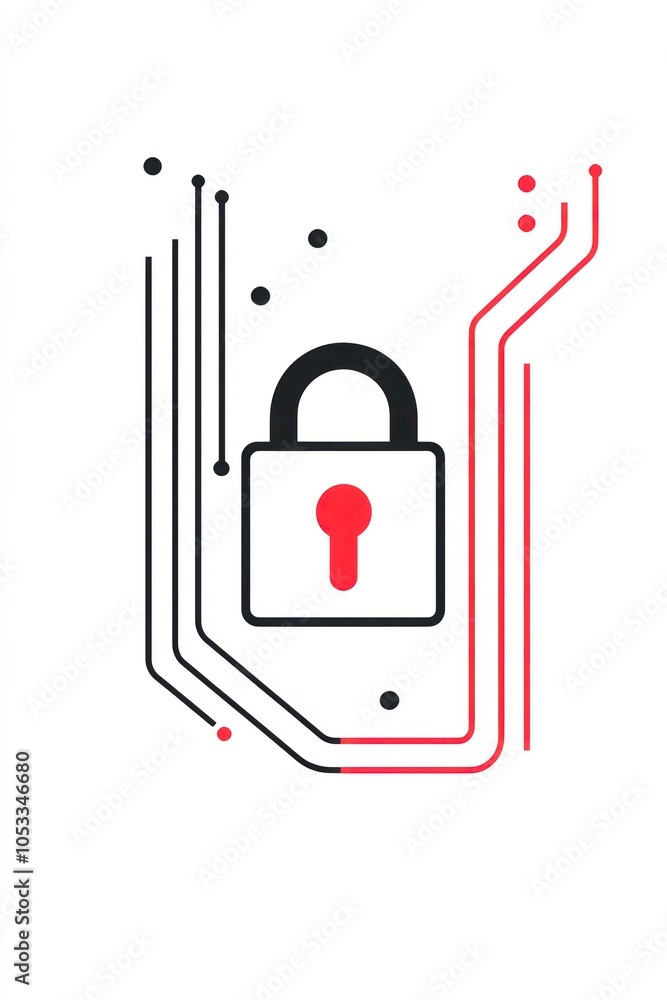 Poster technologically advanced smart lock icon in a minimal line style.