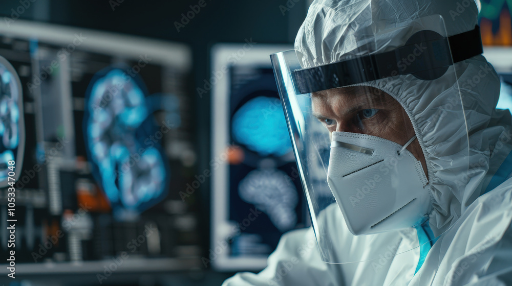 Aufkleber focused electrical engineer in protective gear analyzing data on screens, showcasing dedication and 