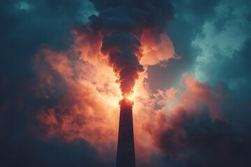 Fototapeta premium Creative capture of emissions from an industrial brown coal power plant chimney smokestack