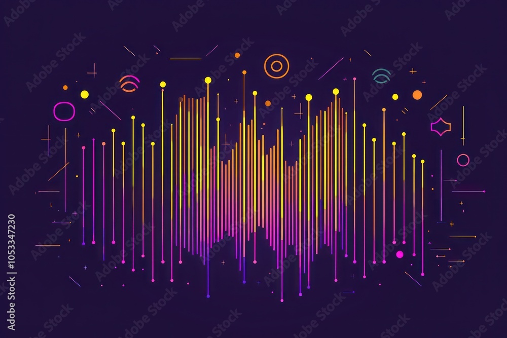 Poster Dynamic line icon of sound waves, illustrating the visualization of audio frequencies.