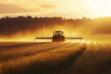 Fototapeta premium Springtime Spraying: Tractor Applying Pesticides to Soybean Field with Sprayer