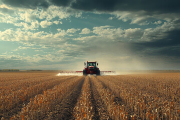 Springtime Spraying: Tractor Applying Pesticides to Soybean Field with Sprayer