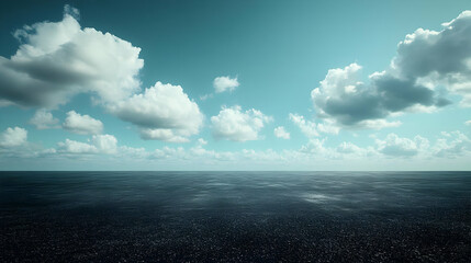 Ocean Landscape with White Clouds and Blue Sky - Realistic Background Image