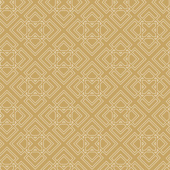 Abstract geometric pattern with crosses, stripes, lines. Seamless vector background. White and gold ornament. Modern reticulated graphic design.