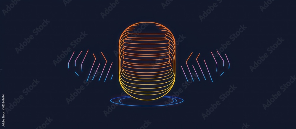 Poster ai interaction devices symbolized in a modern voice assistant line icon.