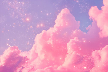 Magical sky background with pink clouds and sparkling stars, creating ethereal, romantic and dreamy atmosphere