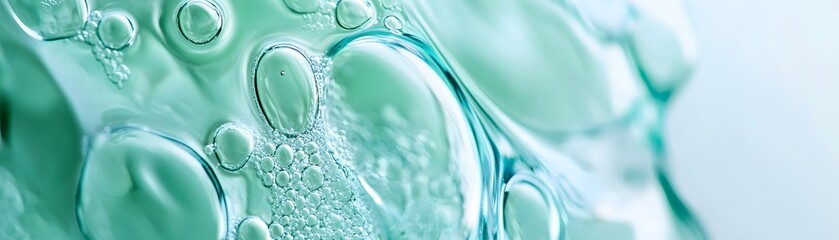 Abstract Macro Photography of Teal Bubbles in Liquid
