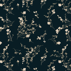 Delicate pastel silhouette of leaves and flowers seamless pattern