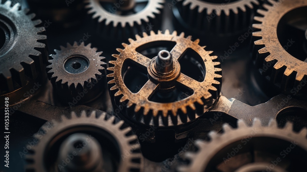 Poster close-up of interlocking gears in a mechanical system