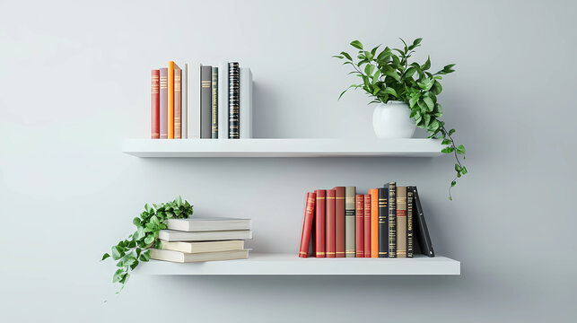 Zoom Background, 3 floating white shelves with books and plants