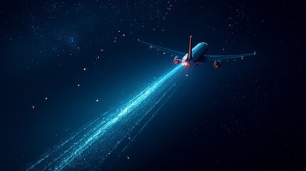 Dashed route line following the path of an airplane, illustrating a flight journey. 