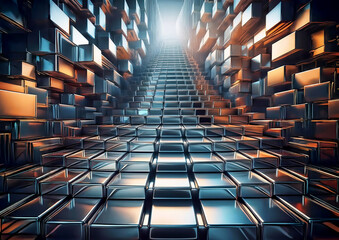 Abstract 3d rendering of golden cubes. Futuristic background design.