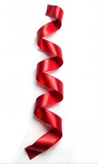 Red Satin Ribbon Spiral on White Background - Decorative Holiday Design Concept