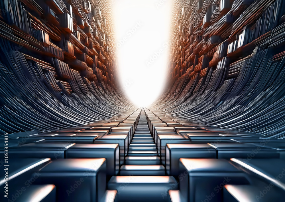Poster abstract 3d illustration of futuristic background with glowing cubes and light. 3d rendering of abst